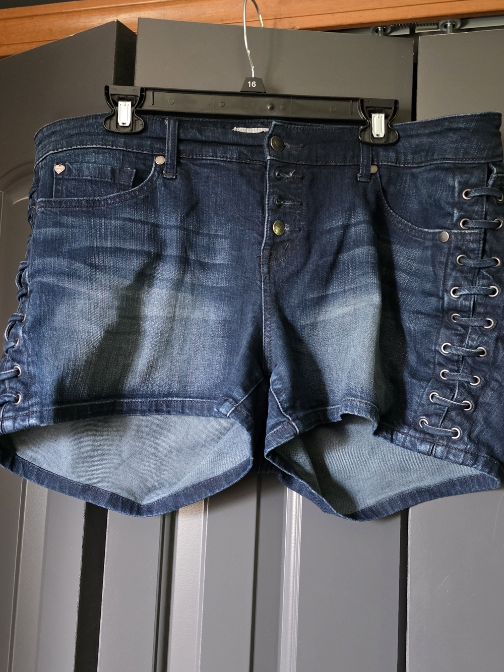 torrid Dark Blue Lace-Up Button-Fly Denim Shorts